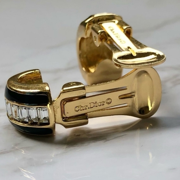 Dior Enamel Gold and Black Earrings - Picture 7 of 10